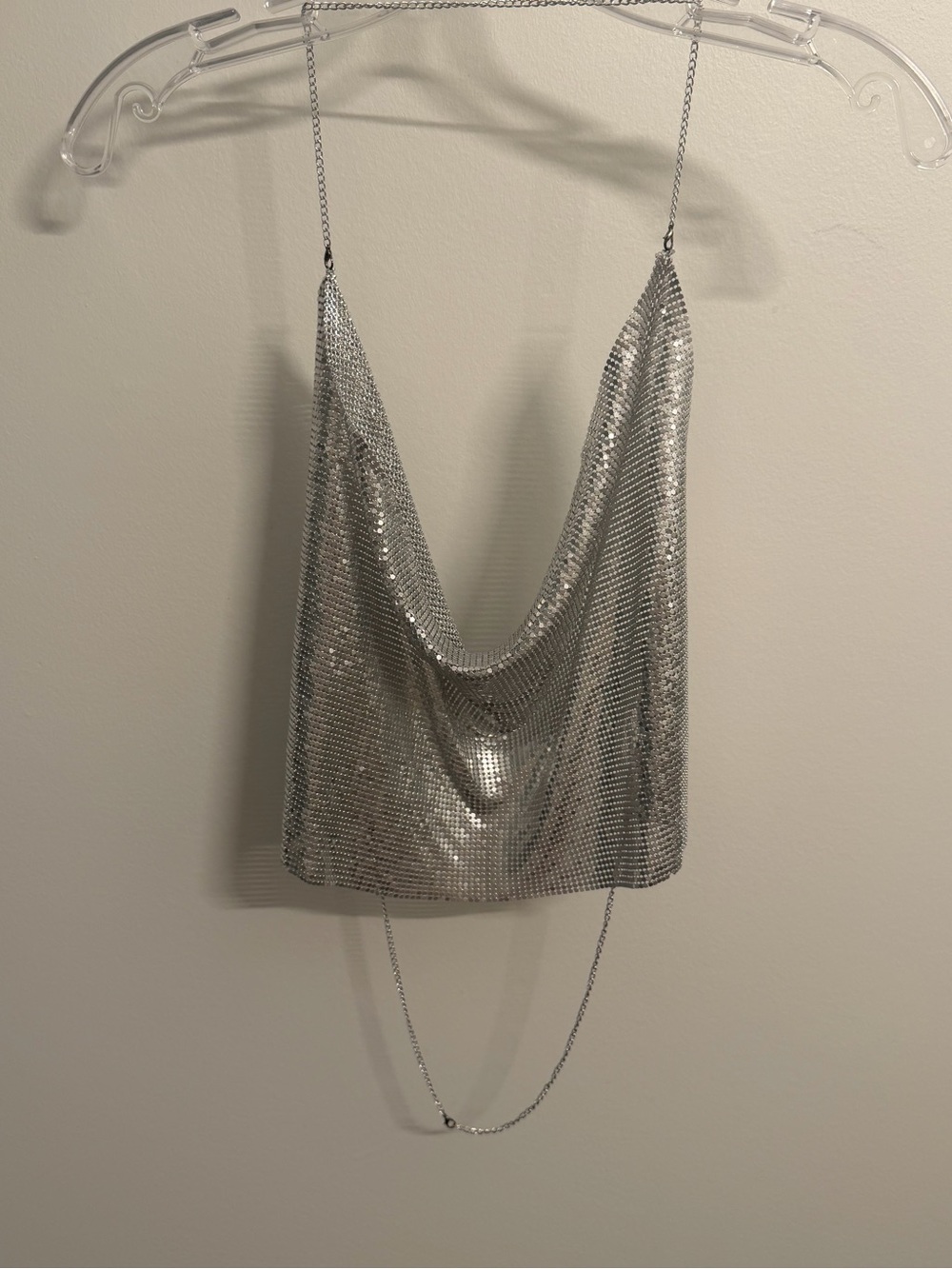 Silver Chainmail Drape Halter Top